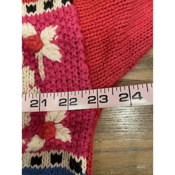 VTG. Ugly Sweater Womens L Grandma Cottagecore Patchwork Chunky Knit Bird 80s - Picture 6 of 8